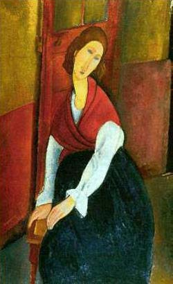 Amedeo Modigliani Jeanne Hebuterne in Red Shawl